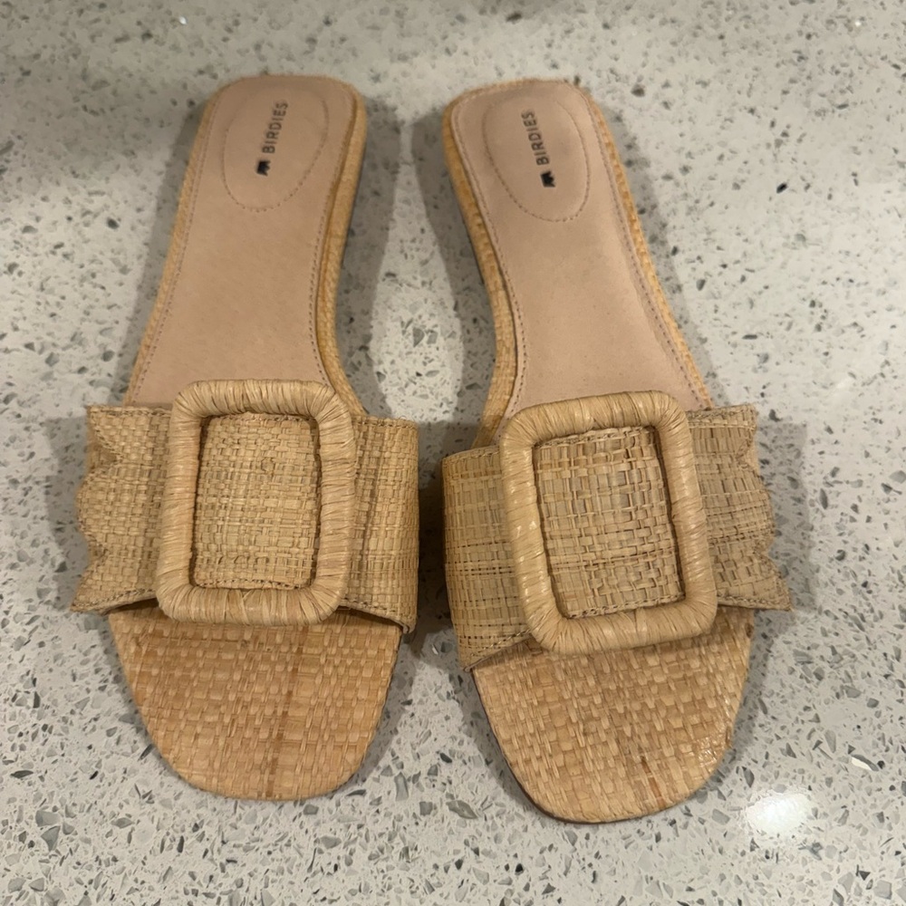 Birdies Tan Woven Slide Sandals